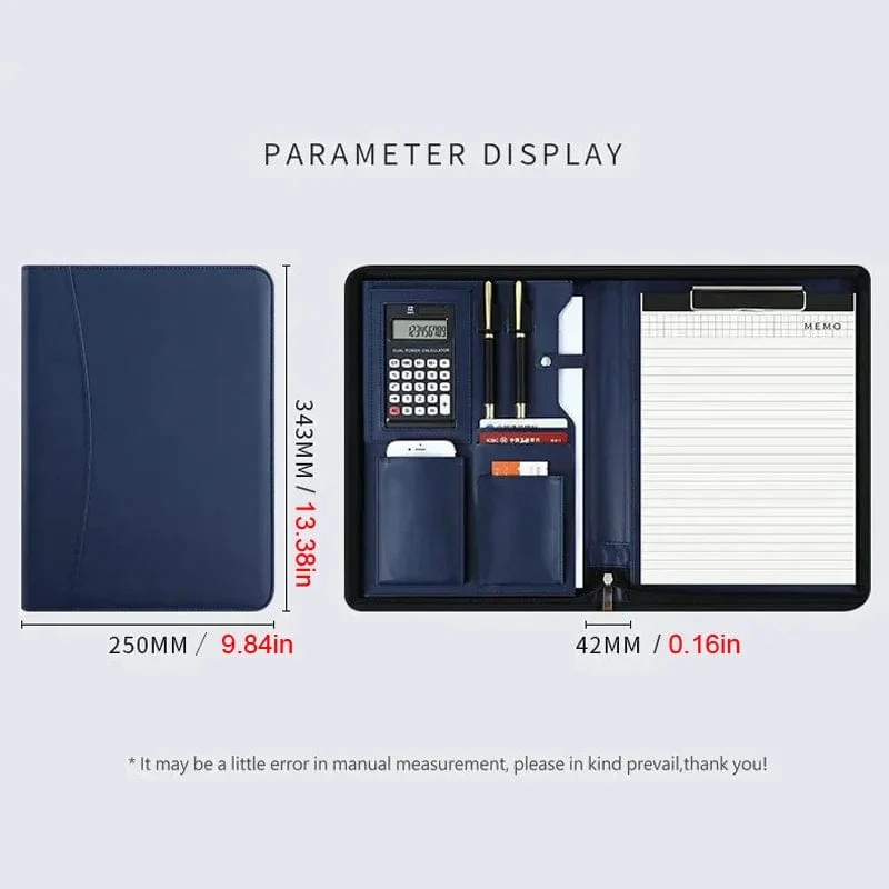 Universität A4 Leder Portfolio Ordner für Dokument Halter Schreibtisch Organizer Mann Executive Aktentasche Reißverschluss Taschenrechner für Büro