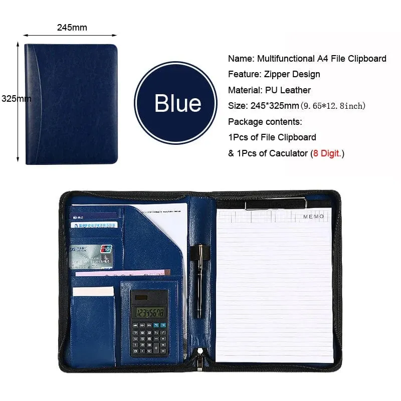 Universität A4 Leder Portfolio Ordner für Dokument Halter Schreibtisch Organizer Mann Executive Aktentasche Reißverschluss Taschenrechner für Büro