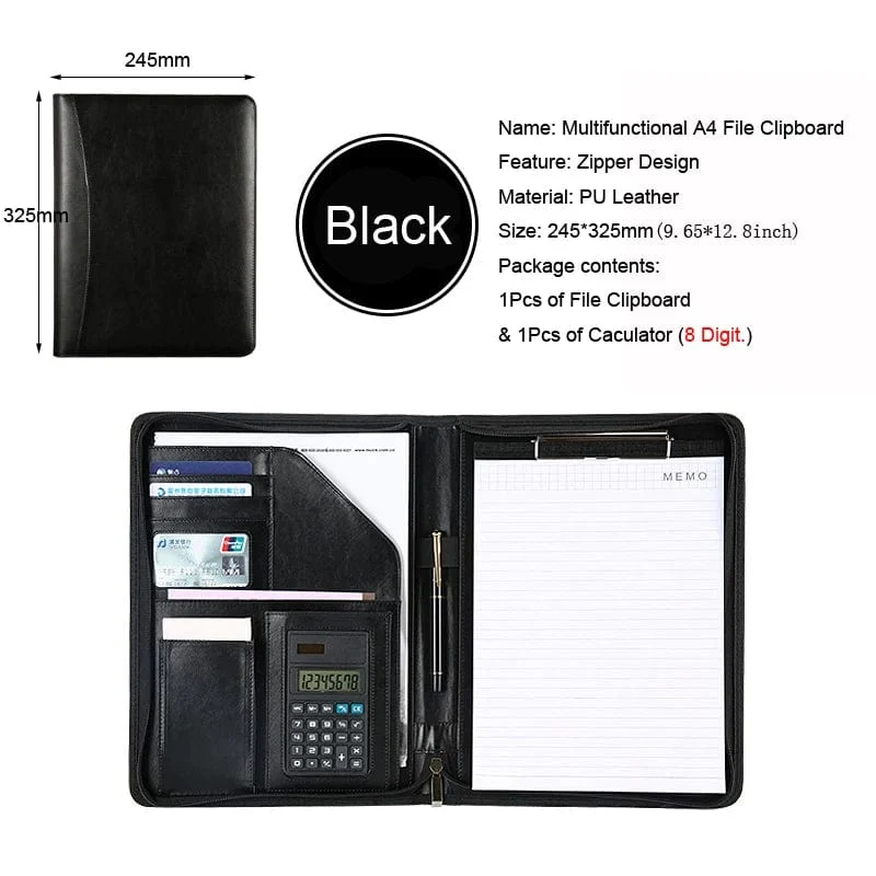 Universität A4 Leder Portfolio Ordner für Dokument Halter Schreibtisch Organizer Mann Executive Aktentasche Reißverschluss Taschenrechner für Büro