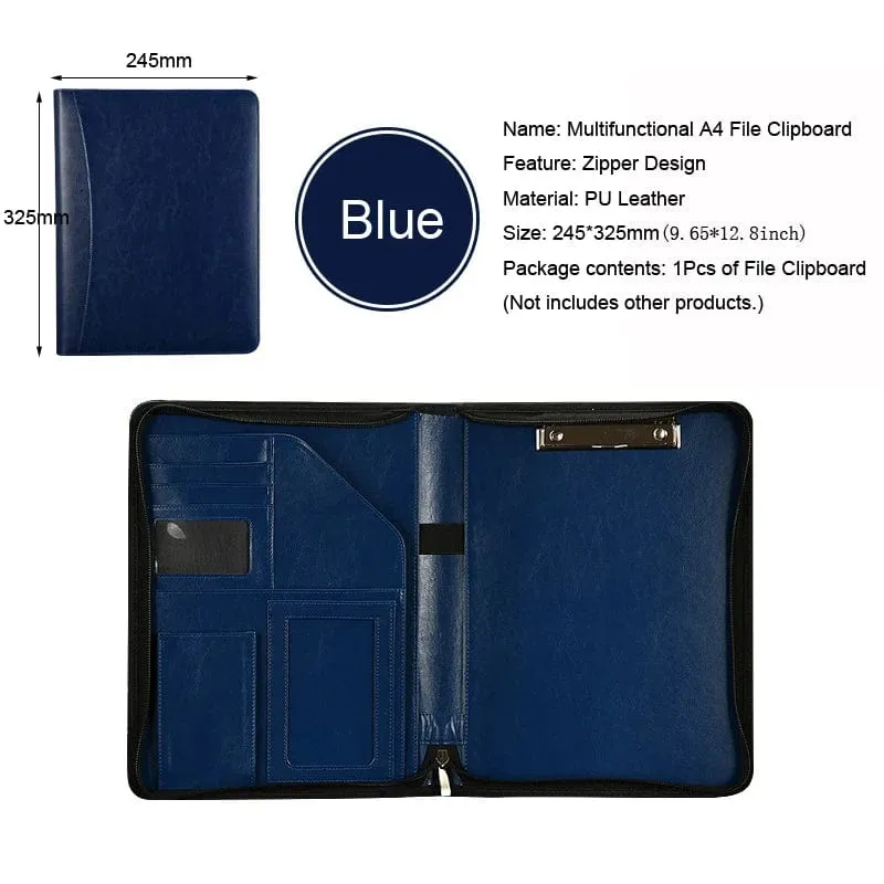 Universität A4 Leder Portfolio Ordner für Dokument Halter Schreibtisch Organizer Mann Executive Aktentasche Reißverschluss Taschenrechner für Büro