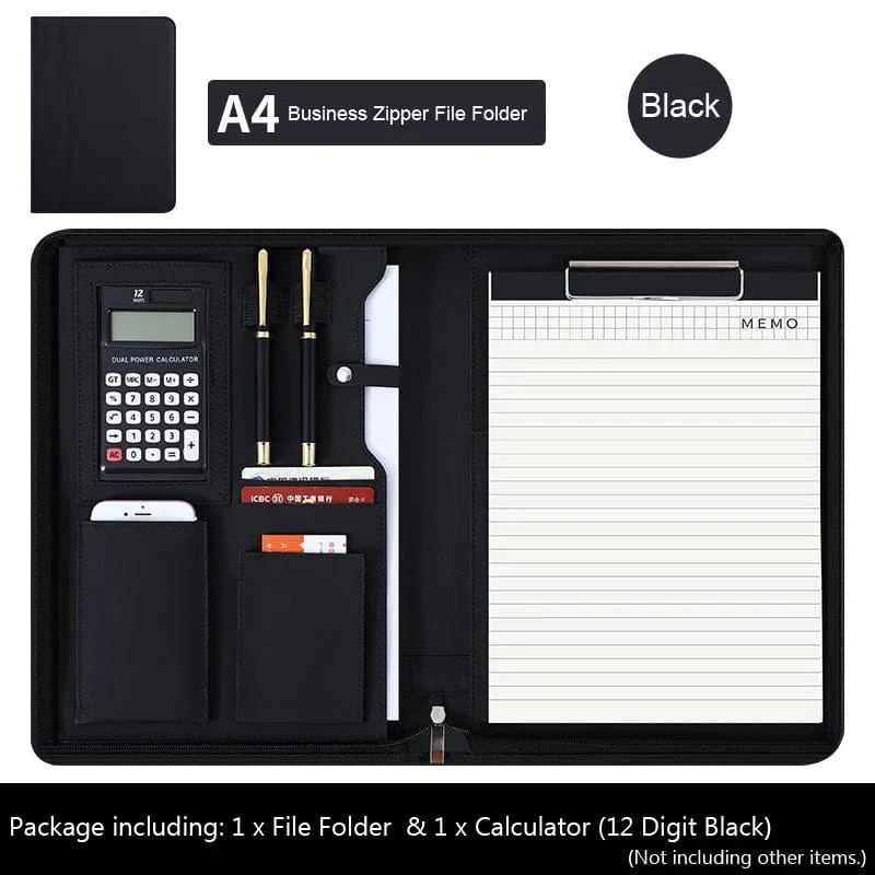 Universität A4 Leder Portfolio Ordner für Dokument Halter Schreibtisch Organizer Mann Executive Aktentasche Reißverschluss Taschenrechner für Büro