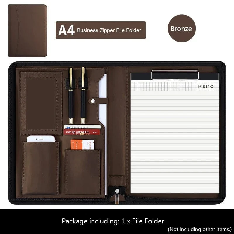 Universität A4 Leder Portfolio Ordner für Dokument Halter Schreibtisch Organizer Mann Executive Aktentasche Reißverschluss Taschenrechner für Büro