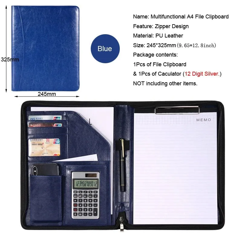 Universität A4 Leder Portfolio Ordner für Dokument Halter Schreibtisch Organizer Mann Executive Aktentasche Reißverschluss Taschenrechner für Büro