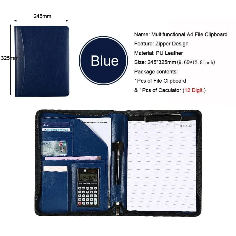 Universität A4 Leder Portfolio Ordner für Dokument Halter Schreibtisch Organizer Mann Executive Aktentasche Reißverschluss Taschenrechner für Büro