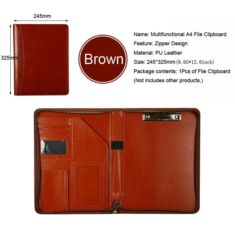 Universität A4 Leder Portfolio Ordner für Dokument Halter Schreibtisch Organizer Mann Executive Aktentasche Reißverschluss Taschenrechner für Büro