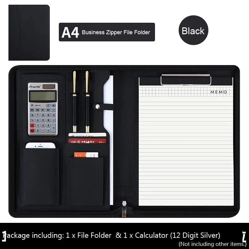 Universität A4 Leder Portfolio Ordner für Dokument Halter Schreibtisch Organizer Mann Executive Aktentasche Reißverschluss Taschenrechner für Büro