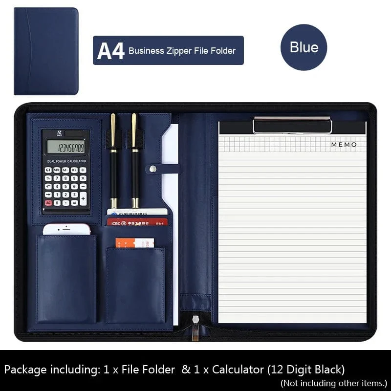 Universität A4 Leder Portfolio Ordner für Dokument Halter Schreibtisch Organizer Mann Executive Aktentasche Reißverschluss Taschenrechner für Büro