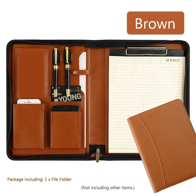 Universität A4 Leder Portfolio Ordner für Dokument Halter Schreibtisch Organizer Mann Executive Aktentasche Reißverschluss Taschenrechner für Büro