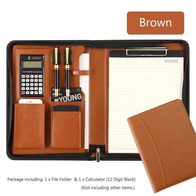 Universität A4 Leder Portfolio Ordner für Dokument Halter Schreibtisch Organizer Mann Executive Aktentasche Reißverschluss Taschenrechner für Büro