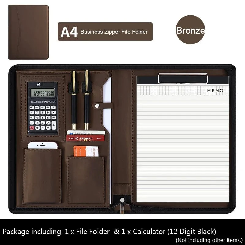 Universität A4 Leder Portfolio Ordner für Dokument Halter Schreibtisch Organizer Mann Executive Aktentasche Reißverschluss Taschenrechner für Büro