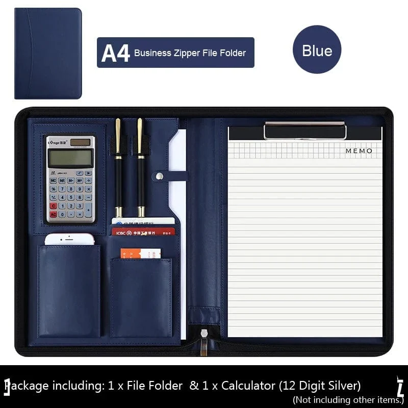 Universität A4 Leder Portfolio Ordner für Dokument Halter Schreibtisch Organizer Mann Executive Aktentasche Reißverschluss Taschenrechner für Büro