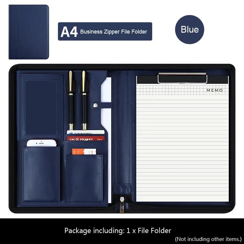 Universität A4 Leder Portfolio Ordner für Dokument Halter Schreibtisch Organizer Mann Executive Aktentasche Reißverschluss Taschenrechner für Büro