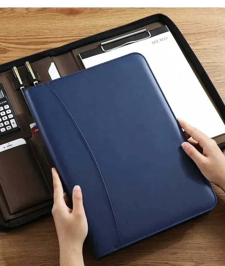 Universität A4 Leder Portfolio Ordner für Dokument Halter Schreibtisch Organizer Mann Executive Aktentasche Reißverschluss Taschenrechner für Büro