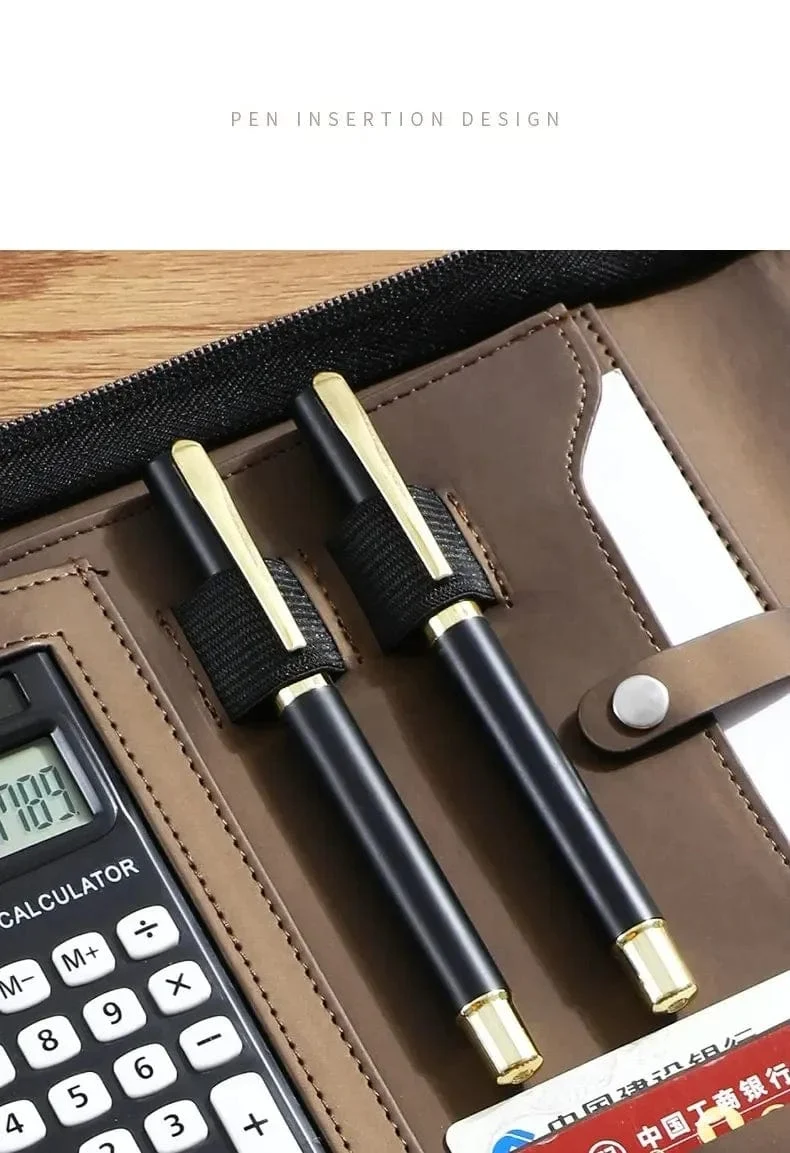 Universität A4 Leder Portfolio Ordner für Dokument Halter Schreibtisch Organizer Mann Executive Aktentasche Reißverschluss Taschenrechner für Büro