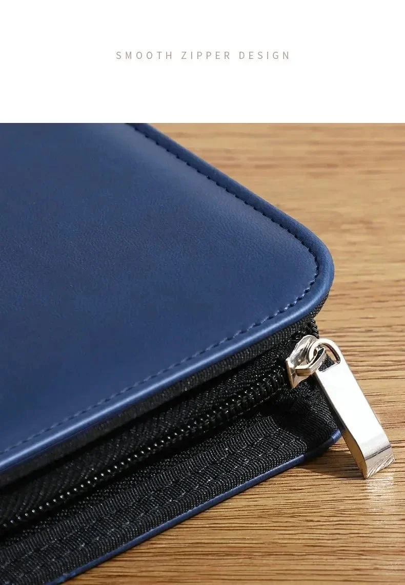 Universität A4 Leder Portfolio Ordner für Dokument Halter Schreibtisch Organizer Mann Executive Aktentasche Reißverschluss Taschenrechner für Büro