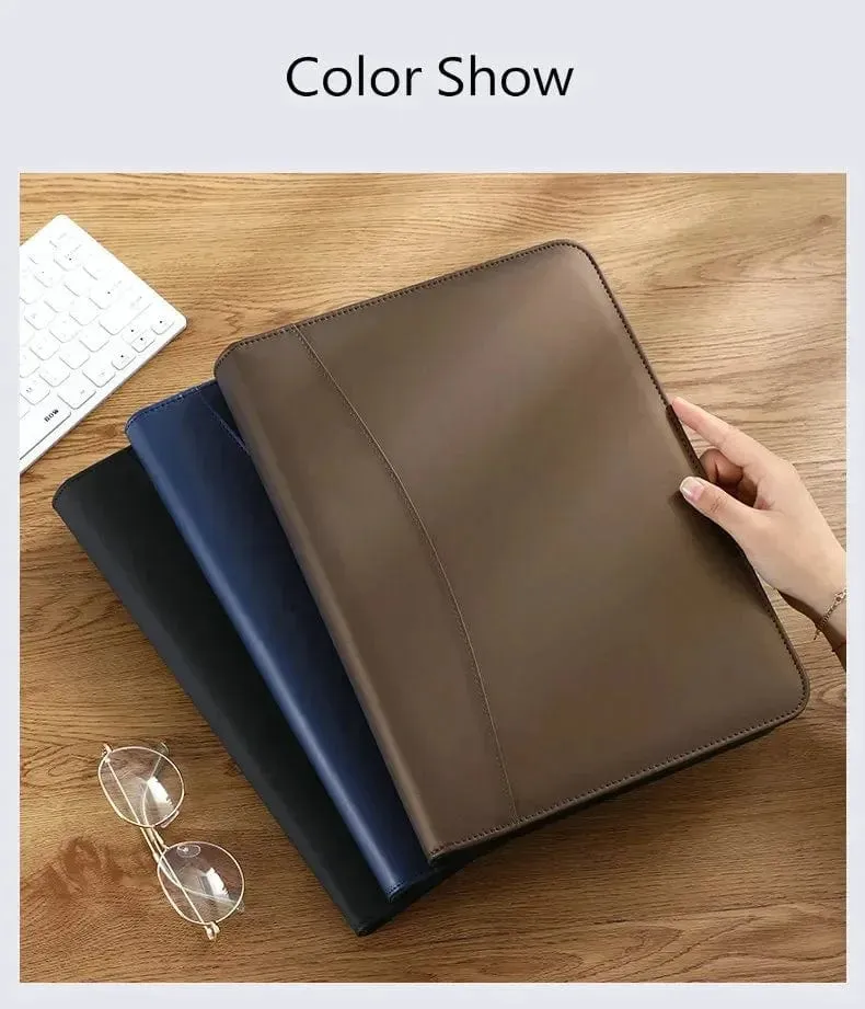 Universität A4 Leder Portfolio Ordner für Dokument Halter Schreibtisch Organizer Mann Executive Aktentasche Reißverschluss Taschenrechner für Büro