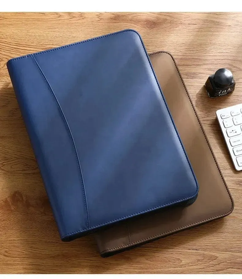 Universität A4 Leder Portfolio Ordner für Dokument Halter Schreibtisch Organizer Mann Executive Aktentasche Reißverschluss Taschenrechner für Büro
