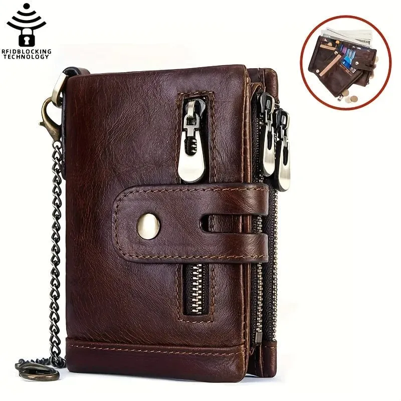 100% echtes Leder RFID Männer Rindsleder Geldbörsen Geldbörse Kleine Mini Karte Halter Kette PORTFOLIO Portomonee Männlichen Brieftasche Tasche