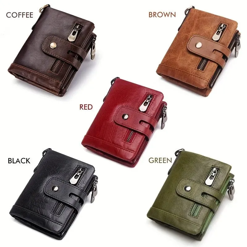100% echtes Leder RFID Männer Rindsleder Geldbörsen Geldbörse Kleine Mini Karte Halter Kette PORTFOLIO Portomonee Männlichen Brieftasche Tasche