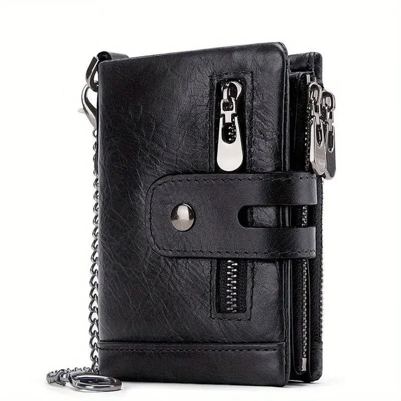 100% echtes Leder RFID Männer Rindsleder Geldbörsen Geldbörse Kleine Mini Karte Halter Kette PORTFOLIO Portomonee Männlichen Brieftasche Tasche