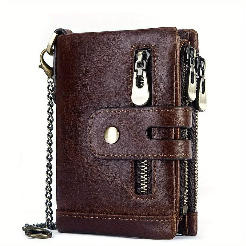 100% echtes Leder RFID Männer Rindsleder Geldbörsen Geldbörse Kleine Mini Karte Halter Kette PORTFOLIO Portomonee Männlichen Brieftasche Tasche