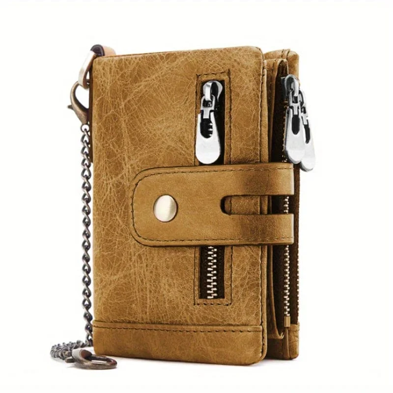 100% echtes Leder RFID Männer Rindsleder Geldbörsen Geldbörse Kleine Mini Karte Halter Kette PORTFOLIO Portomonee Männlichen Brieftasche Tasche