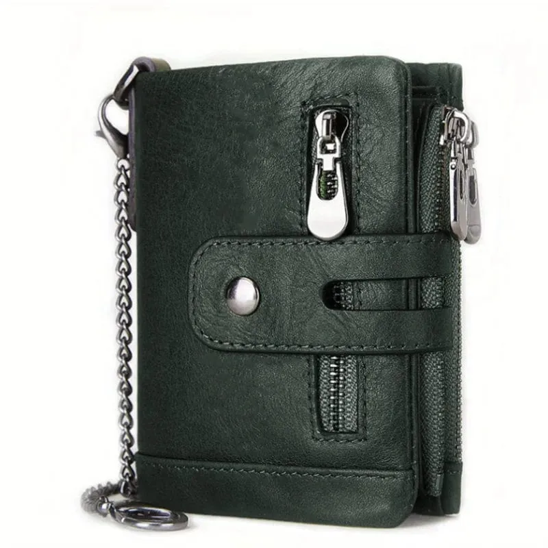 100% echtes Leder RFID Männer Rindsleder Geldbörsen Geldbörse Kleine Mini Karte Halter Kette PORTFOLIO Portomonee Männlichen Brieftasche Tasche