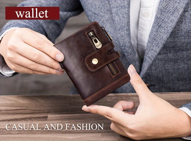 100% echtes Leder RFID Männer Rindsleder Geldbörsen Geldbörse Kleine Mini Karte Halter Kette PORTFOLIO Portomonee Männlichen Brieftasche Tasche