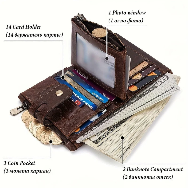 100% echtes Leder RFID Männer Rindsleder Geldbörsen Geldbörse Kleine Mini Karte Halter Kette PORTFOLIO Portomonee Männlichen Brieftasche Tasche