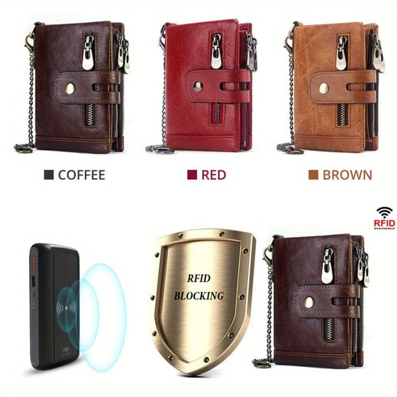 100% echtes Leder RFID Männer Rindsleder Geldbörsen Geldbörse Kleine Mini Karte Halter Kette PORTFOLIO Portomonee Männlichen Brieftasche Tasche
