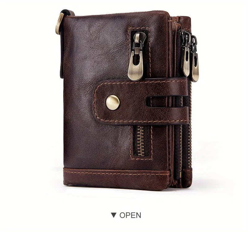 100% echtes Leder RFID Männer Rindsleder Geldbörsen Geldbörse Kleine Mini Karte Halter Kette PORTFOLIO Portomonee Männlichen Brieftasche Tasche
