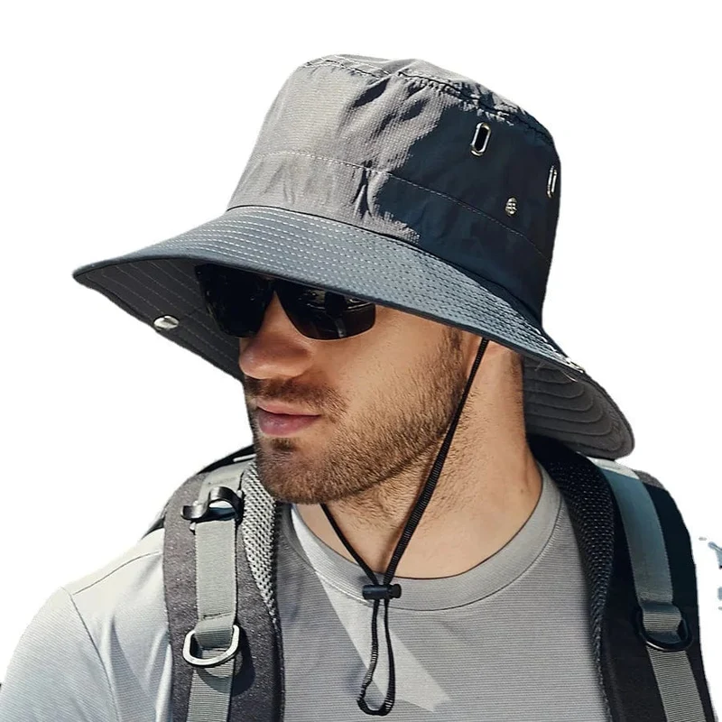 Herren-Sonnenhut mit großem Schirm, zum Reiten, Wandern, Angeln, Outdoor-Fischermütze, modischer Sonnenhut, winddichte Sonnenhüte