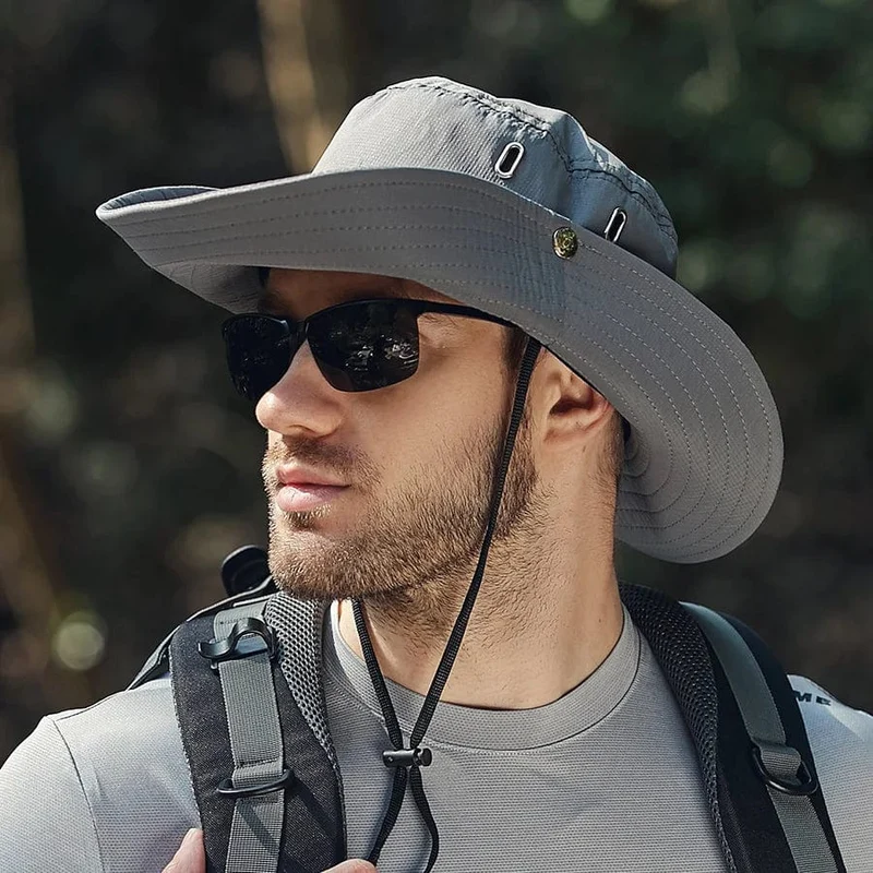 Herren-Sonnenhut mit großem Schirm, zum Reiten, Wandern, Angeln, Outdoor-Fischermütze, modischer Sonnenhut, winddichte Sonnenhüte