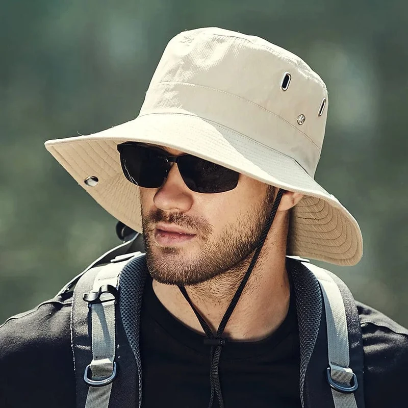 Herren-Sonnenhut mit großem Schirm, zum Reiten, Wandern, Angeln, Outdoor-Fischermütze, modischer Sonnenhut, winddichte Sonnenhüte
