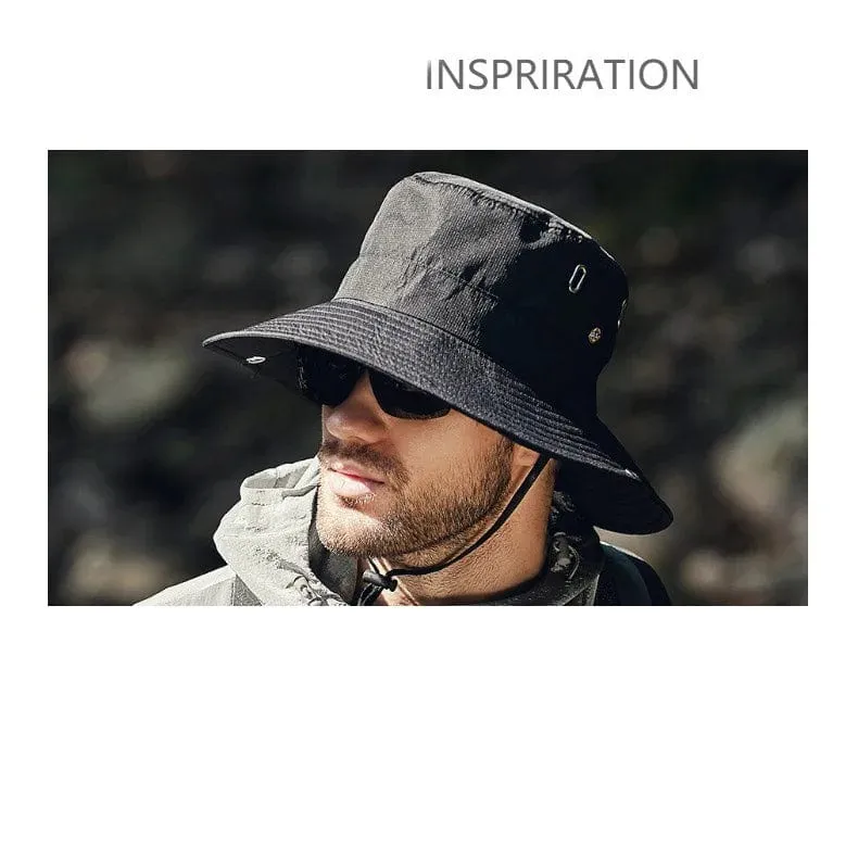Herren-Sonnenhut mit großem Schirm, zum Reiten, Wandern, Angeln, Outdoor-Fischermütze, modischer Sonnenhut, winddichte Sonnenhüte