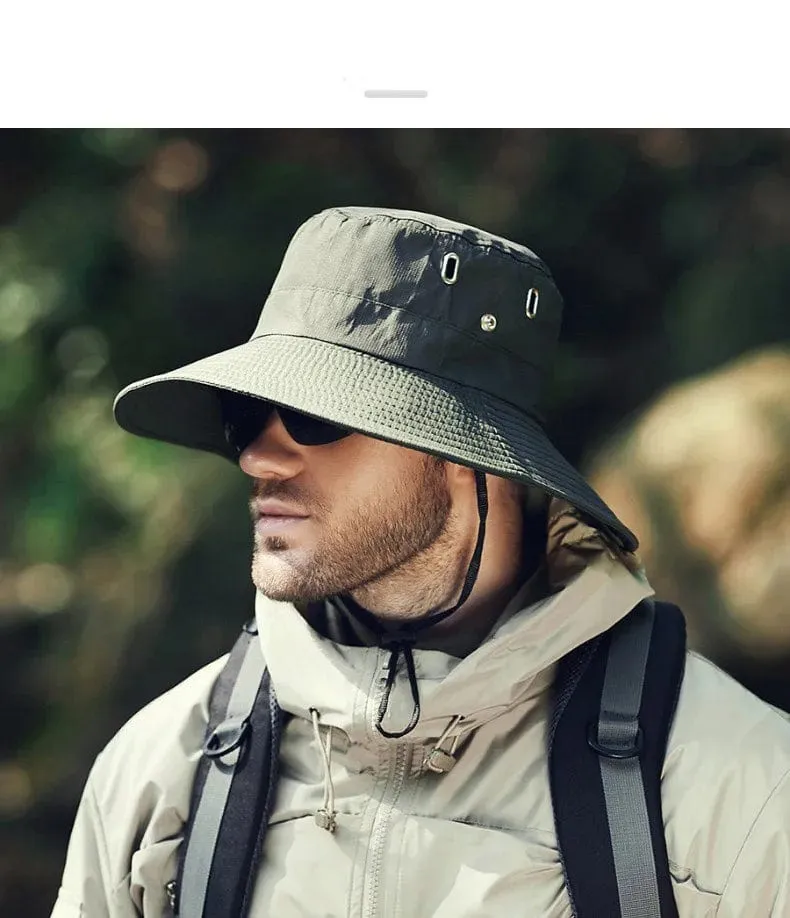 Herren-Sonnenhut mit großem Schirm, zum Reiten, Wandern, Angeln, Outdoor-Fischermütze, modischer Sonnenhut, winddichte Sonnenhüte