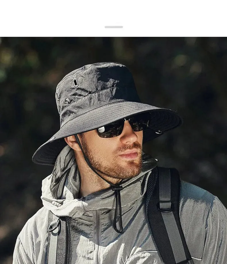 Herren-Sonnenhut mit großem Schirm, zum Reiten, Wandern, Angeln, Outdoor-Fischermütze, modischer Sonnenhut, winddichte Sonnenhüte
