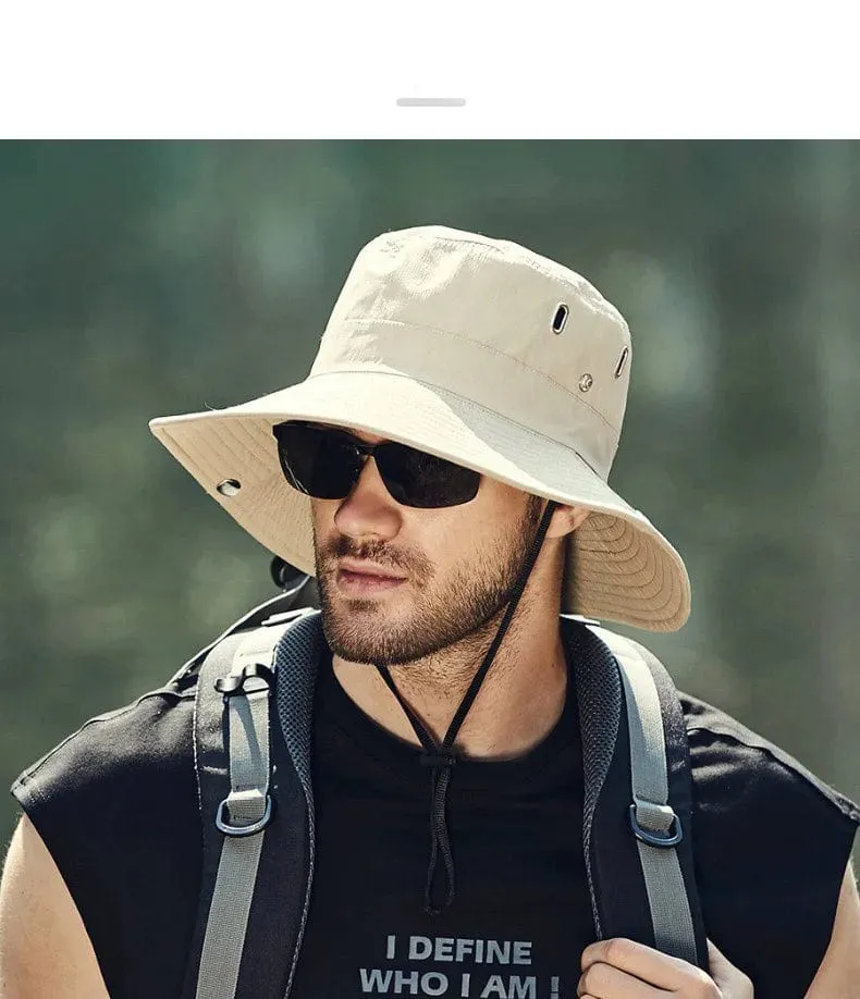 Herren-Sonnenhut mit großem Schirm, zum Reiten, Wandern, Angeln, Outdoor-Fischermütze, modischer Sonnenhut, winddichte Sonnenhüte