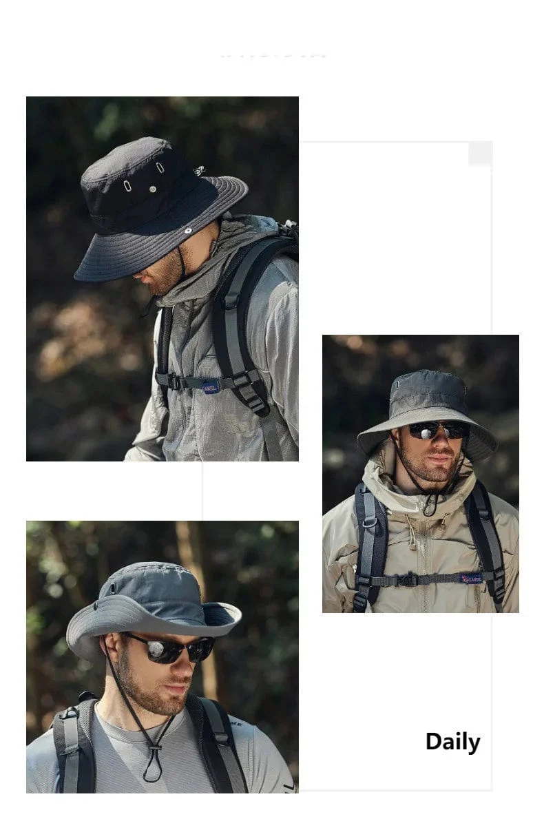 Herren-Sonnenhut mit großem Schirm, zum Reiten, Wandern, Angeln, Outdoor-Fischermütze, modischer Sonnenhut, winddichte Sonnenhüte