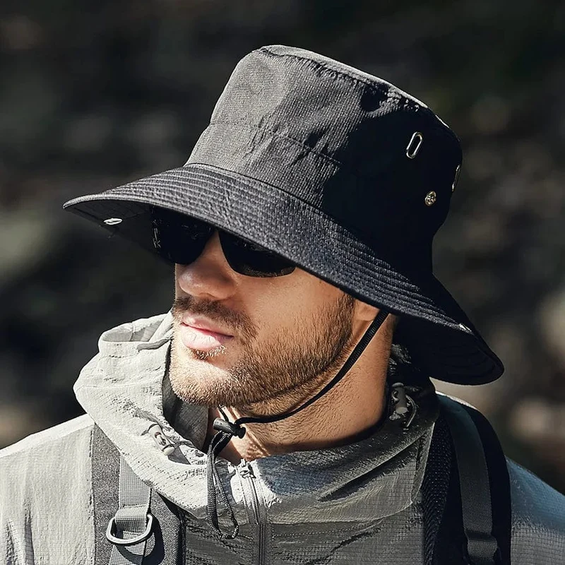 Herren-Sonnenhut mit großem Schirm, zum Reiten, Wandern, Angeln, Outdoor-Fischermütze, modischer Sonnenhut, winddichte Sonnenhüte