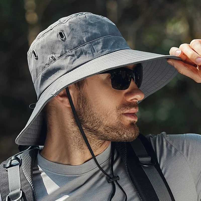 Herren-Sonnenhut mit großem Schirm, zum Reiten, Wandern, Angeln, Outdoor-Fischermütze, modischer Sonnenhut, winddichte Sonnenhüte