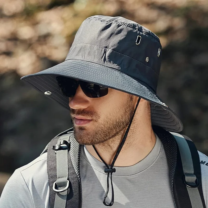 Herren-Sonnenhut mit großem Schirm, zum Reiten, Wandern, Angeln, Outdoor-Fischermütze, modischer Sonnenhut, winddichte Sonnenhüte