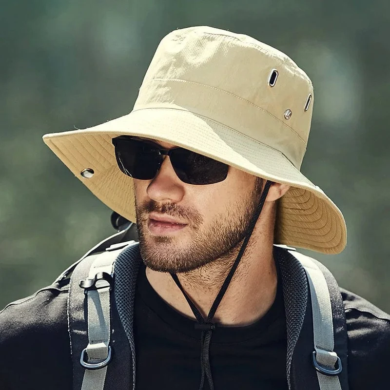 Herren-Sonnenhut mit großem Schirm, zum Reiten, Wandern, Angeln, Outdoor-Fischermütze, modischer Sonnenhut, winddichte Sonnenhüte