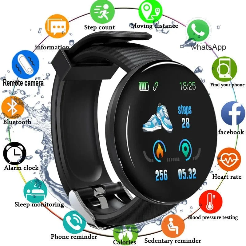D18 Smart Watch Herren Damen Smartwatch Blutdruck Wasserdichte Digitaluhren Sport Fitness Tracker Uhr für Apple Watch Band