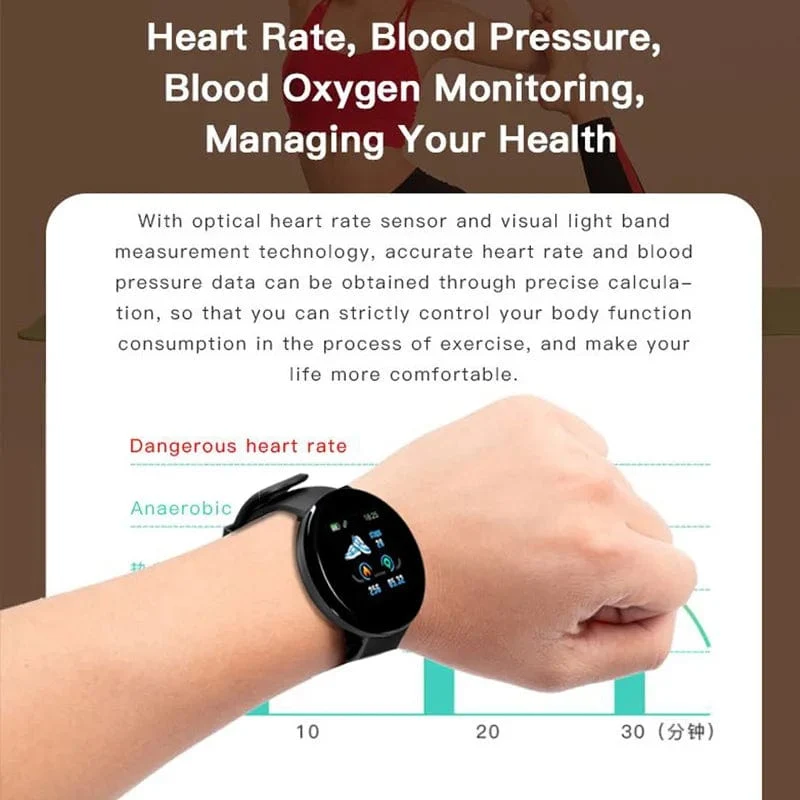 D18 Smart Watch Herren Damen Smartwatch Blutdruck Wasserdichte Digitaluhren Sport Fitness Tracker Uhr für Apple Watch Band