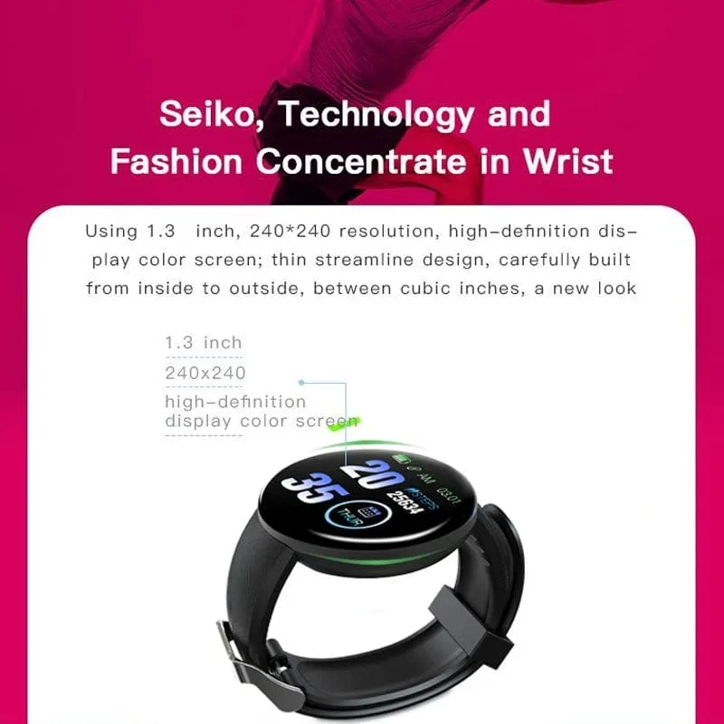 D18 Smart Watch Herren Damen Smartwatch Blutdruck Wasserdichte Digitaluhren Sport Fitness Tracker Uhr für Apple Watch Band