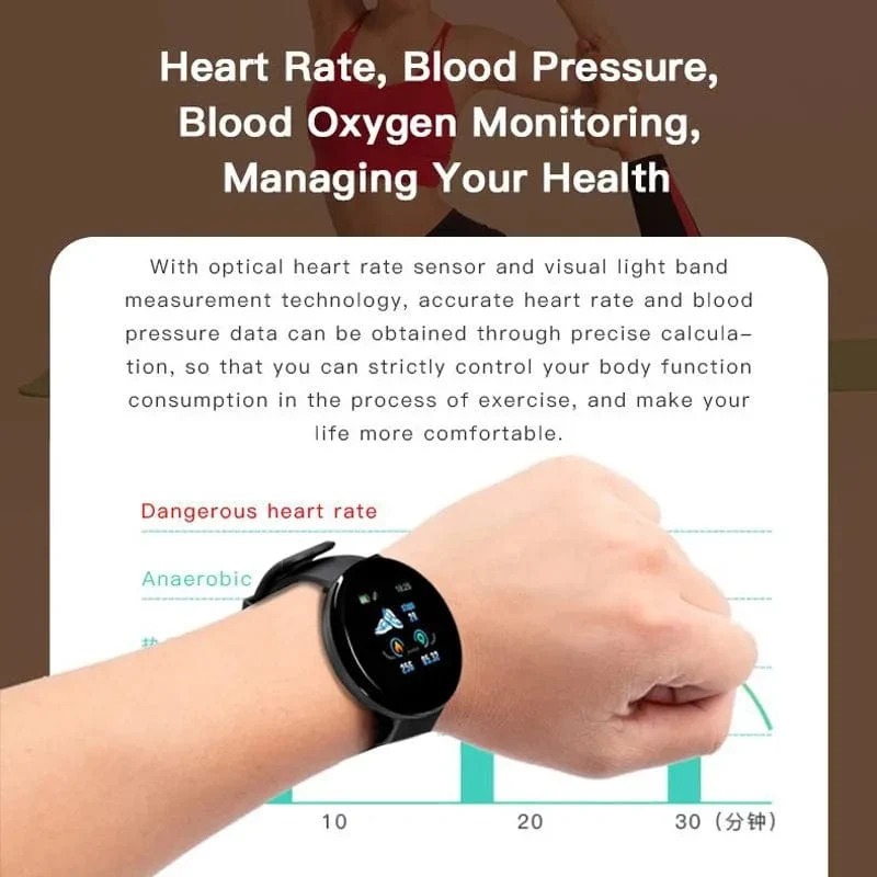 D18 Smart Watch Herren Damen Smartwatch Blutdruck Wasserdichte Digitaluhren Sport Fitness Tracker Uhr für Apple Watch Band