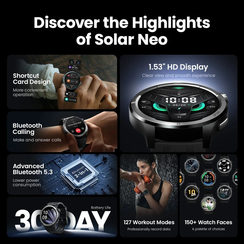 HAYLOU Solar Neo Smart Watch 1.53-Zoll-HD-Display Bluetooth-Anruf 24-Stunden-Gesundheitsüberwachung Smartwatches Herren Damen Smart Sport Watch