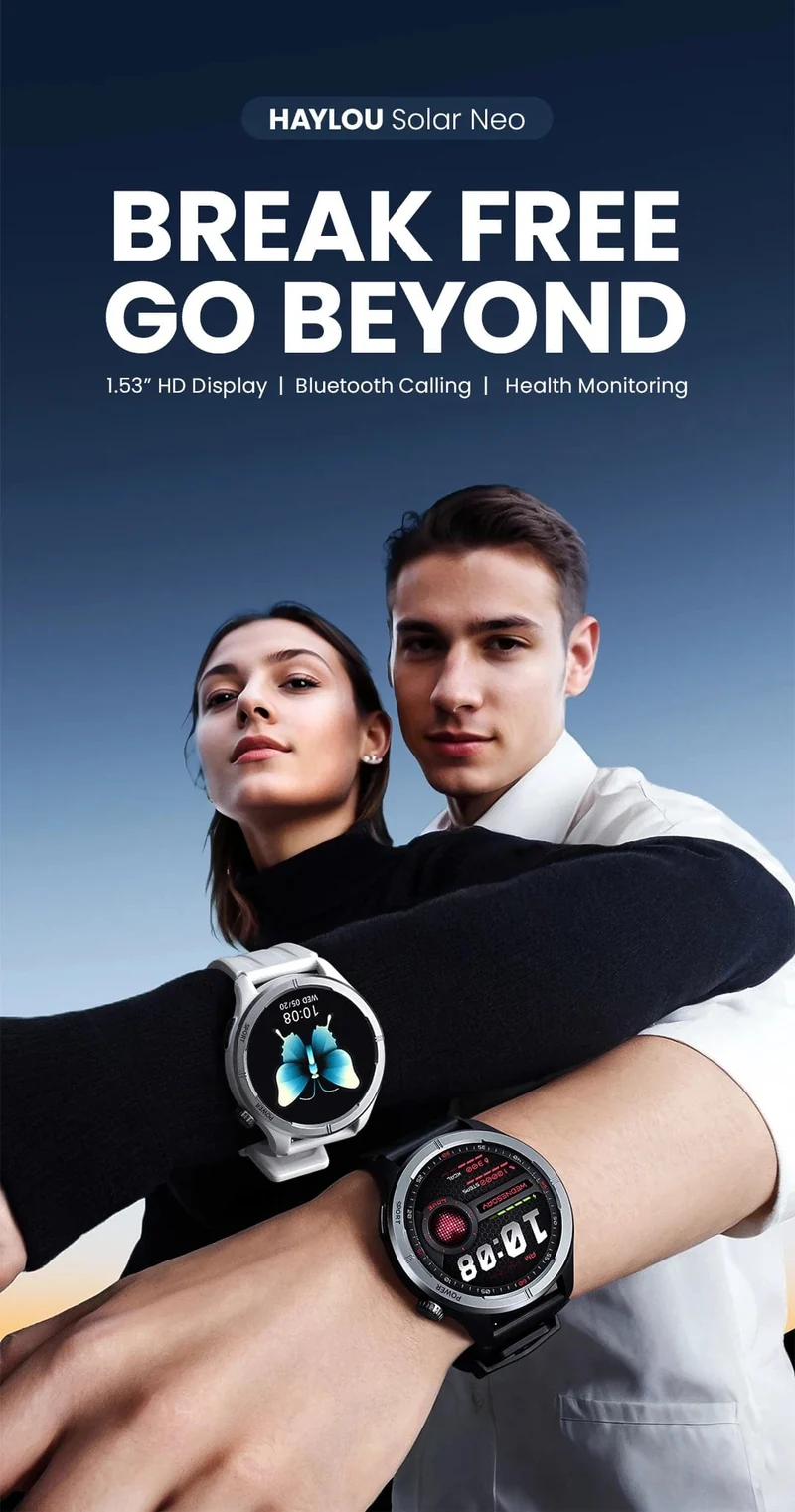 HAYLOU Solar Neo Smart Watch 1.53-Zoll-HD-Display Bluetooth-Anruf 24-Stunden-Gesundheitsüberwachung Smartwatches Herren Damen Smart Sport Watch