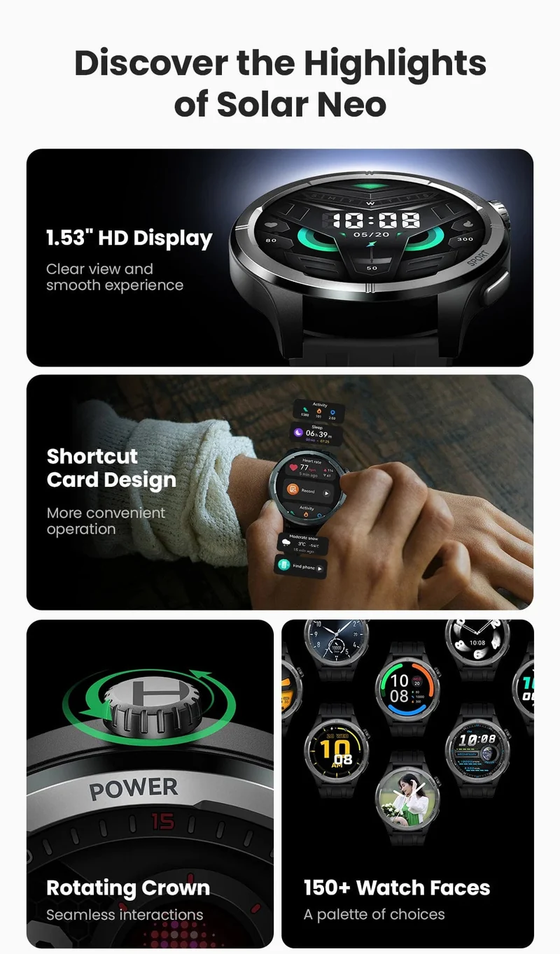 HAYLOU Solar Neo Smart Watch 1.53-Zoll-HD-Display Bluetooth-Anruf 24-Stunden-Gesundheitsüberwachung Smartwatches Herren Damen Smart Sport Watch